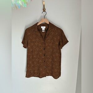 Vintage Jaguar Cheetah Animal Print Button Up Blouse Shirt Size Small